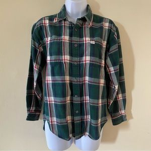 Vintage Women's G.H. Bass & Co. Buffalo Plaid Green & White Flannel Shirt XXL 14